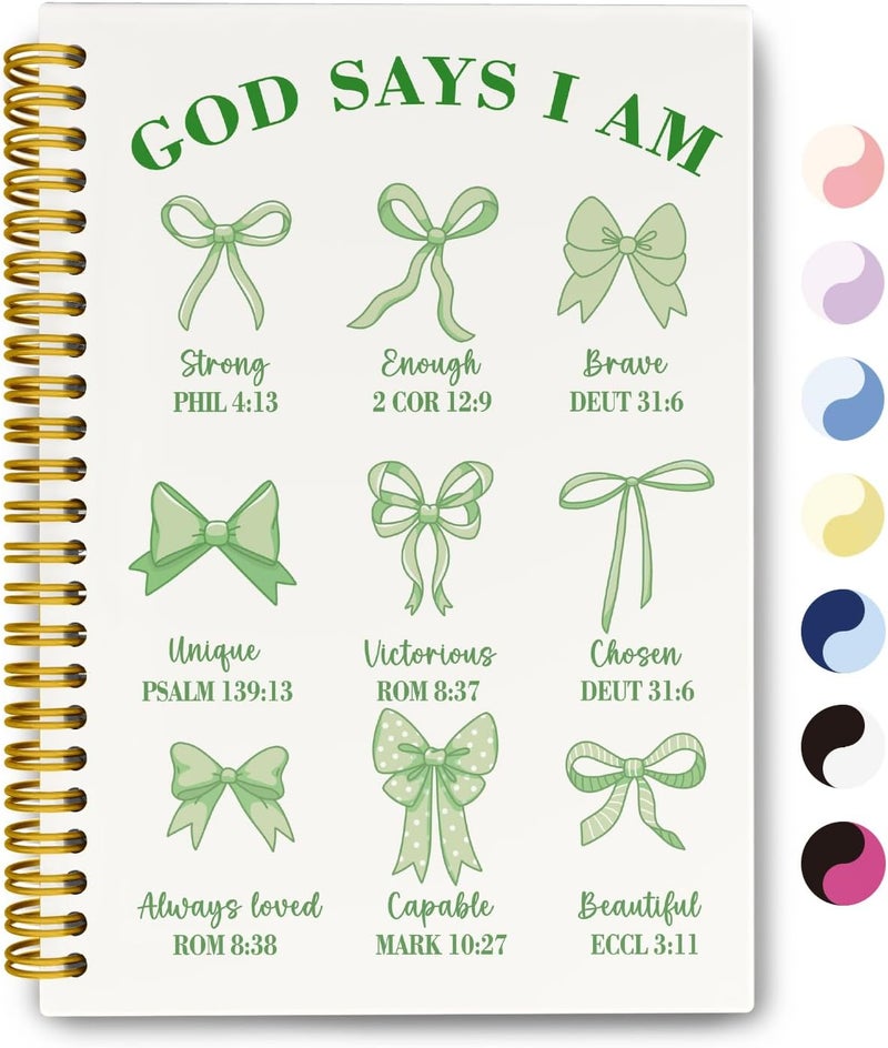 THDSE Bible Journal for Women, Christian Prayer Journal Sage Green Notebook Gifts For Teen Girls Kids, Bible Study Supplies，Coquette Preppy Bows Cute Church Faith Journaling Hardcover Spiral Notebook 5.5 X 8.3 - Image 1